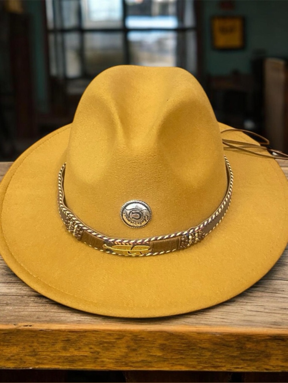 Men's Mustard Felt Western Hat with Concho Band